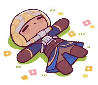 😌 스티커, 만화, 치비, 캐릭터, 누워있는, 헬멧, 귀여운 telegram sticker