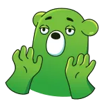🫣 niedźwiedź, zielony, kreskówka, postać, znudzony, leniwy telegram sticker