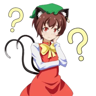❔ อนิเมะผู้หญิง, เครื่องหมายคำถาม, สับสน, หูแมว, กำลังคิด, คาวาอิ telegram sticker