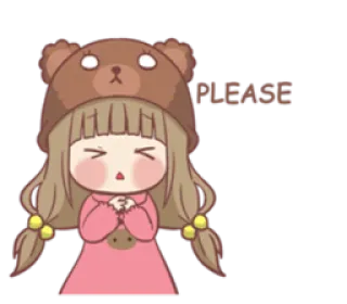 🙏 PLEASE menina, urso, fofo, implorando, pedindo, kawaii telegram sticker