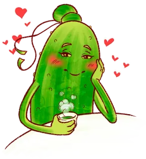 🥰 Gurke, Cartoon, Liebe, Kawaii, Tee telegram sticker