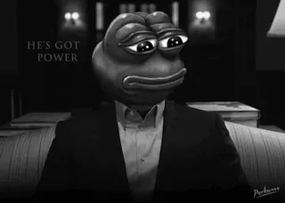 👔 Pepe the Frog HE'S GOT POWER Pepe, grenouille, mème, costume, pouvoir telegram sticker