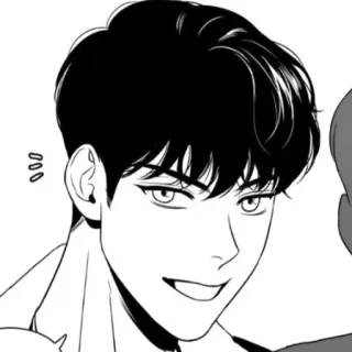🍸 Mann, Schwarzweiß, Anime, Manga, Nahaufnahme, Gesichtsausdruck, Lächeln, Fröhlich telegram sticker