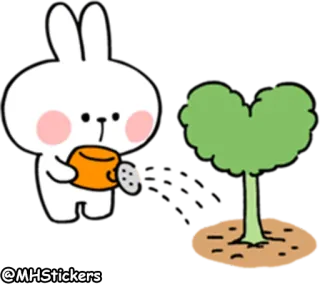 🌳 @MHStickers coelho, coelho, regador, planta, fofo, kawaii, desenho animado whatsapp sticker