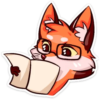 🙇 лиса, чтение, очки, животное, мультфильм whatsapp sticker