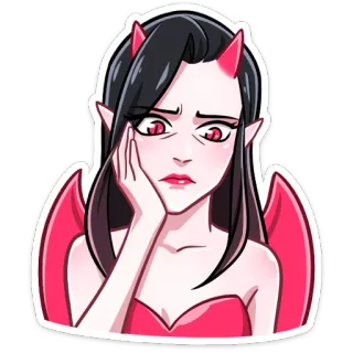😓 дьявол, демон, девушка, крылья, грустный, рога telegram sticker