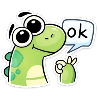 👌 ok dinosaur, ok, agreement, cartoon, cute, green whatsapp sticker