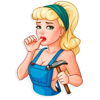 😢 woman, hammer, overalls, blonde, sad telegram sticker