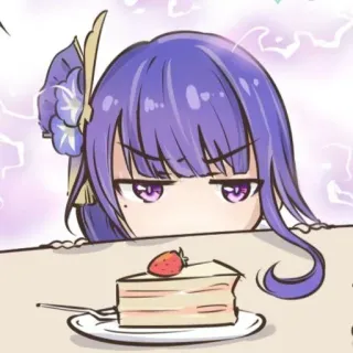 🍰 Raiden Shogun Genshin Impact Anime, Genshin Impact, Raiden Shogun, Pastel, Fresa, Videojuego, Lindo telegram sticker