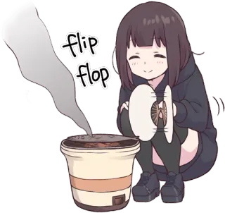 ☺️ flip flop anime, cartoon, coffee, cute, girl, steam telegram sticker