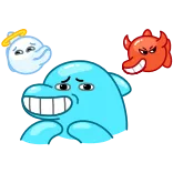 😅 delfín, ángel, diablo, dibujos animados, emoji, divertido whatsapp sticker