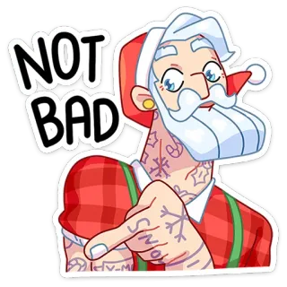 👍 NOT BAD Père Noël, Noël, Tatouage, Fête, Dessin animé, Pas mal, Père Noël cool, Père Noël hipster telegram sticker