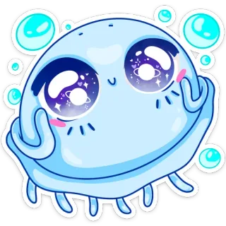 😱 lindo, medusa, kawaii, océano, criatura marina, dibujo animado whatsapp sticker