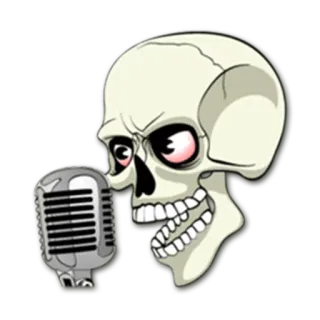 🎤 crâne, microphone, musique, squelette, podcast, enregistrement, rétro, vintage whatsapp sticker