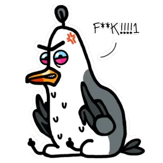 🖕 F**K!!!!! นก, นกนางนวล, การ์ตูน, โกรธ, หยาบคาย telegram sticker