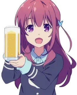 🍺 อนิเมะ, ผู้หญิง, เบียร์, เครื่องดื่ม, น่ารัก, มีความสุข whatsapp sticker