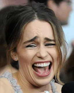 😂 Emilia Clarke, funny face, expression, woman, actress, celebrity telegram sticker