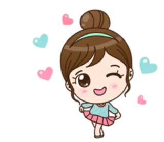😉 Desenho animado, Fofo, Corações, Menina, Piscadela telegram sticker