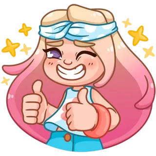 👍 Kciuk w górę, Kreskówka, Ilustracja, Dziewczyna, Pozytywny, Akceptacja, Postać telegram sticker
