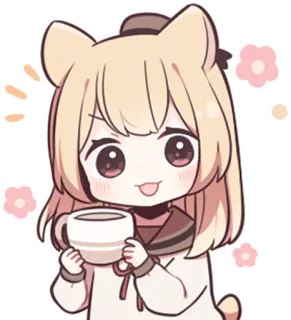 ☕️ Anime, Chibi, Lucu, Kawaii, Gadis, Kopi, Kartun telegram sticker