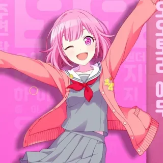 😉 오토모토 울트라 모드 anime, girl, pink hair, wink, school uniform whatsapp sticker