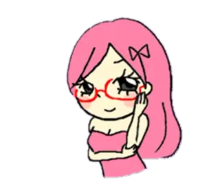 🤓 Cartoon, Mädchen, pinke Haare, Brille, süß telegram sticker