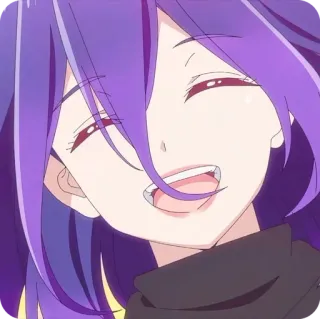 😄 anime, cheveux violets, souriant, joyeux, animation telegram sticker