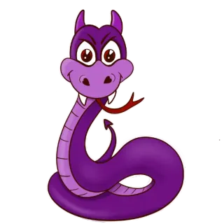 😈 serpent, violet, dessin animé, animal, reptile, mignon, autocollant whatsapp sticker