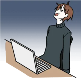 😵 アニメ, 漫画, ラップトップ, コンピュータ, 仕事, 机 telegram sticker
