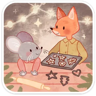 ❄️ lis, mysz, pieczenie, ciastka, boże narodzenie, zima, słodki, kreskówka telegram sticker