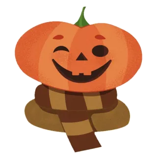😉 zucca, halloween, autunno, autunno, sciarpa, occhiolino, carino, cartone animato telegram sticker