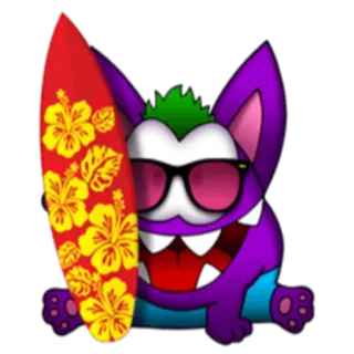 🏖 cartoon, monster, surfboard, hibiscus, beach, summer, purple telegram sticker