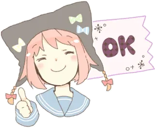 😊 OK Anime, Fille, Pouce levé, OK, Mignon, Illustration telegram sticker