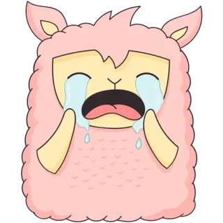 😭 lama, pleurs, triste, animal, rose, dessin animé, mignon, émotionnel telegram sticker