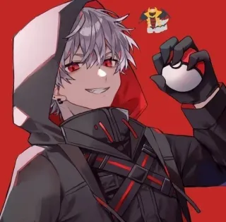 🤍 anime, manga, pokemon, trainer, red eyes, silver hair, hoodie whatsapp sticker