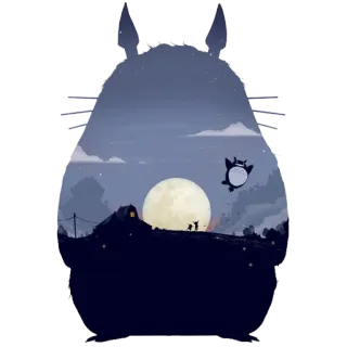 🌕 Totoro My Neighbor Totoro Totoro, Studio Ghibli, Anime, Silhouette, Notte, Luna telegram sticker
