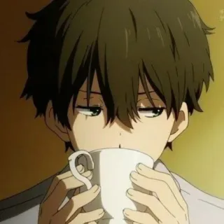 🖤 Anime, Garçon, Boire, Café, Tasse, Oreki Houtarou, Hyouka telegram sticker