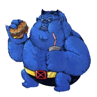 🍔 Beast Beast, X-Men, Marvel Comics, kartun, biru, karakter, superhero whatsapp sticker