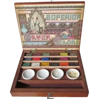 🤩 SUPERIOR WATER COLORS aquarelle, peinture, art, boîte, vintage, antique telegram sticker