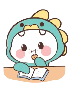 🍪 cute, dinosaur, eating, book, cartoon, sticker telegram sticker