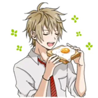😙 anime, toast, egg, breakfast, cartoon, blond hair, school uniform telegram sticker