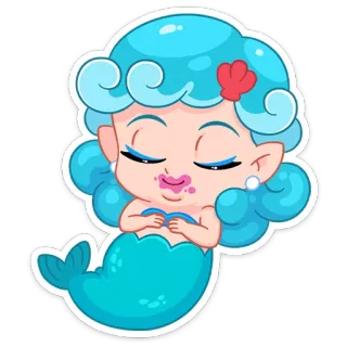 ☺️ putri duyung, kartun, lucu, laut, biru, samudra, stiker telegram sticker
