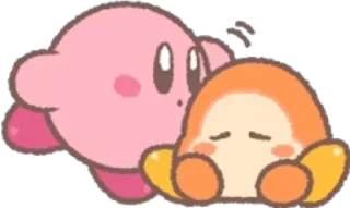 😖 Kirby 커비, 웨이들 디, 귀여운, 분홍색, 주황색, 우정 telegram sticker