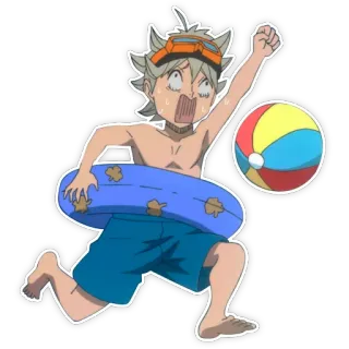 🥳 Asta Black Clover anime, beach, summer, funny, manga, swim telegram sticker