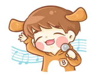 🎤 cartoon, singing, microphone, music notes, dog ears, cute, happy telegram sticker