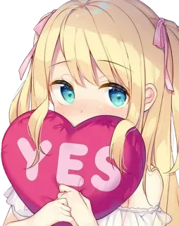 😍 YES Anime, Fille, Mignon, Coeur, Oui, Autocollant whatsapp sticker