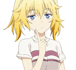 🤔 anime, chica, personaje, rubia, seria, pensando telegram sticker