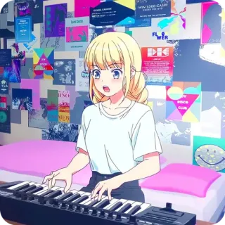 🙂 animé, fille, musique, piano, clavier, cheveux blonds whatsapp sticker