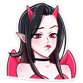 😕 демон, дьявол, рога, аниме, женщина, мультфильм telegram sticker
