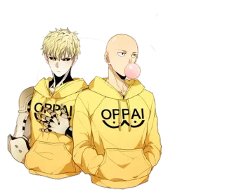 😏 Saitama, Genos One-Punch Man OPPAI Anime, Personagem, One-Punch Man, Saitama, Genos, Oppai, Moletom com capuz telegram sticker